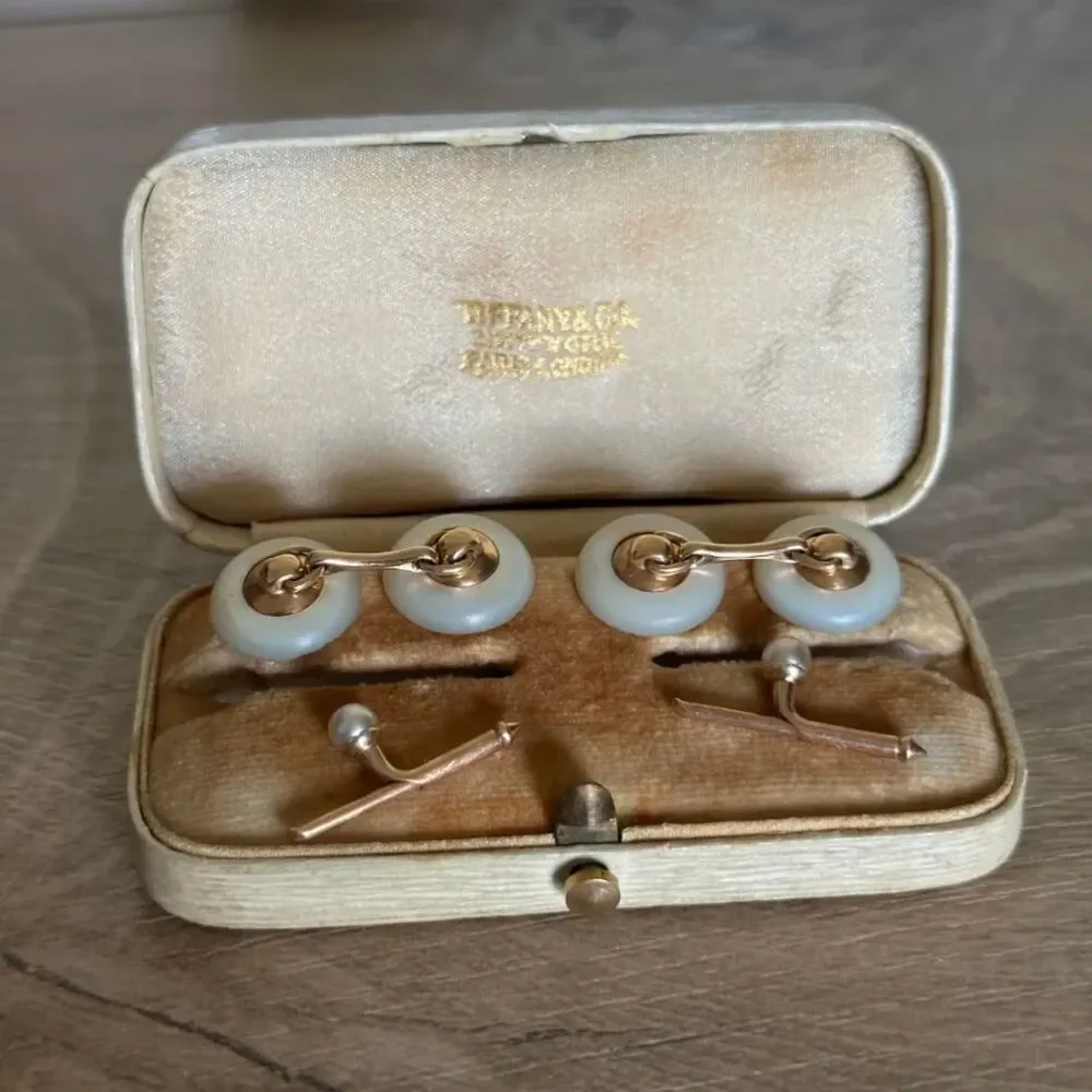 Vintage Tiffany & Co New York 14k Gold Mother Of Pearl Cufflinks